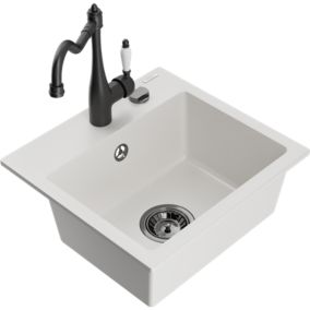 Zlewozmywak granitowy 1-komorowy Mexen Milo z baterią kuchenną Carla czarny  - 6505-77-670700-70-B 1 szt.