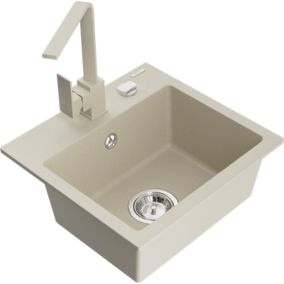 Zlewozmywak granitowy 1-komorowy Mexen Milo z baterią kuchenną Rita beżowy  6505-69-670300-69