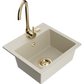 Zlewozmywak granitowy 1-komorowy Mexen Milo z baterią kuchenną Telma beżowy  6505-69-670200-50 1 szt.