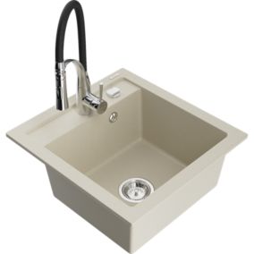Zlewozmywak granitowy 1-komorowy Mexen Vito z baterią kuchenną Aster beżowy  6503-69-73450-07 1 szt.