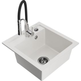 Zlewozmywak granitowy 1-komorowy Mexen Vito z baterią kuchenną Aster biały  6503-20-73450-07-B 1 szt.