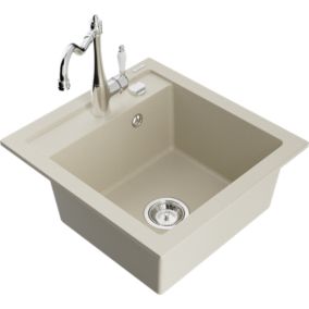 Zlewozmywak granitowy 1-komorowy Mexen Vito z baterią kuchenną Carla beżowy  6503-69-670700-00 1 szt.