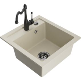 Zlewozmywak granitowy 1-komorowy Mexen Vito z baterią kuchenną Carla biały  - 6503-20-670700-70 1 szt.