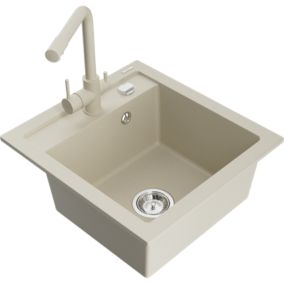 Zlewozmywak granitowy 1-komorowy Mexen Vito z baterią kuchenną Duero beżowy  6503-69-671600-69 1 szt.