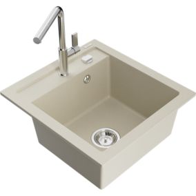 Zlewozmywak granitowy 1-komorowy Mexen Vito z baterią kuchenną Flora beżowy  6503-69-670401-00 1 szt.