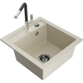 Zlewozmywak granitowy 1-komorowy Mexen Vito z baterią kuchenną Flora beżowy  6503-69-670401-07-B 1 szt.