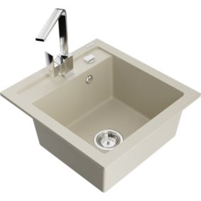 Zlewozmywak granitowy 1-komorowy Mexen Vito z baterią kuchenną Rita beżowy  6503-69-670300-00 1 szt.