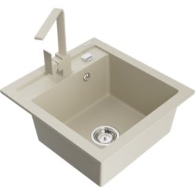 Zlewozmywak granitowy 1-komorowy Mexen Vito z baterią kuchenną Rita beżowy  6503-69-670300-69 1 szt.