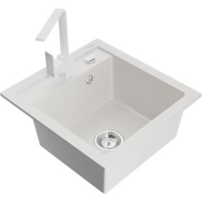 Zlewozmywak granitowy 1-komorowy Mexen Vito z baterią kuchenną Rita biały  6503-20-670300-20 1 szt.