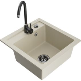 Zlewozmywak granitowy 1-komorowy Mexen Vito z baterią kuchenną Telma beżowy  6503-69-670200-70 1 szt.