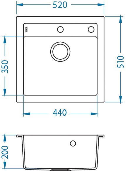 Zlewozmywak granitowy Alveus FORMIC 20 kol. 04 steel (52x51) 1-komorowy  1szt