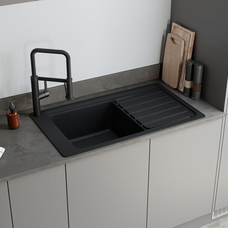 Zlewozmywak granitowy GoodHome Romesco 1-komorowy z ociekaczem czarny