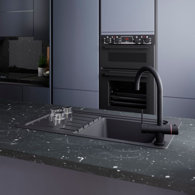 Zlewozmywak granitowy GoodHome Romesco 1-komorowy z ociekaczem czarny