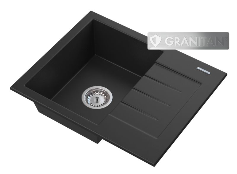 Zlewozmywak Granitowy Granitan Milano z Ociekaczem i Syfonem Czarny 1kpl.