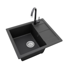Zlewozmywak granitowy GranMaster, Horizon 50x59x20,3cm czarny metalik z baterią, syfonem oraz impregnatem 1szt.
