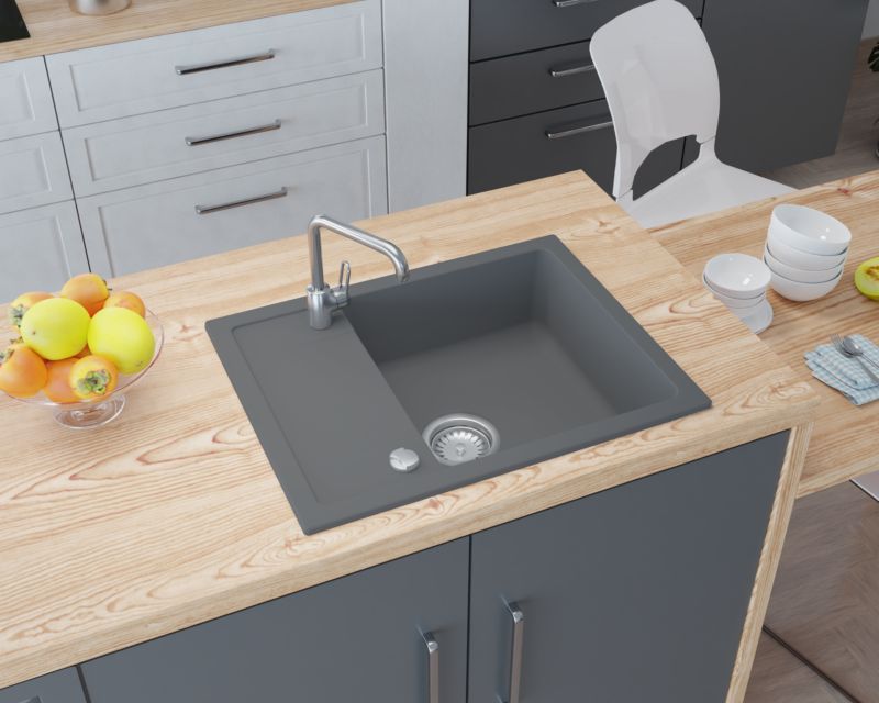 Zlewozmywak granitowy GranMaster Smart 670x440x164 mm, jednokomorowy z ociekaczem, tytan 1 szt.