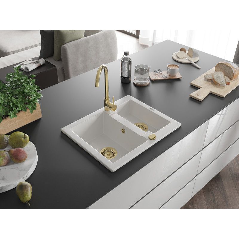 Zlewozmywak granitowy Mexen Carlos 1,5-komorowy biały 582x475 mm 1 szt.