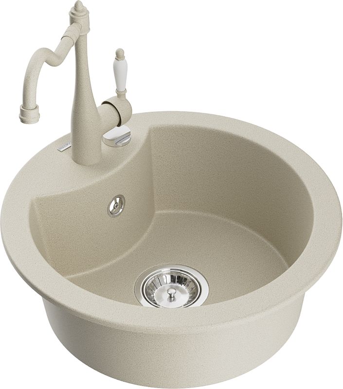 Zlewozmywak granitowy Mexen  Diego 1-komorowy z baterią kuchenną  Carla beżowy  6512-69-670700-69 1 szt.