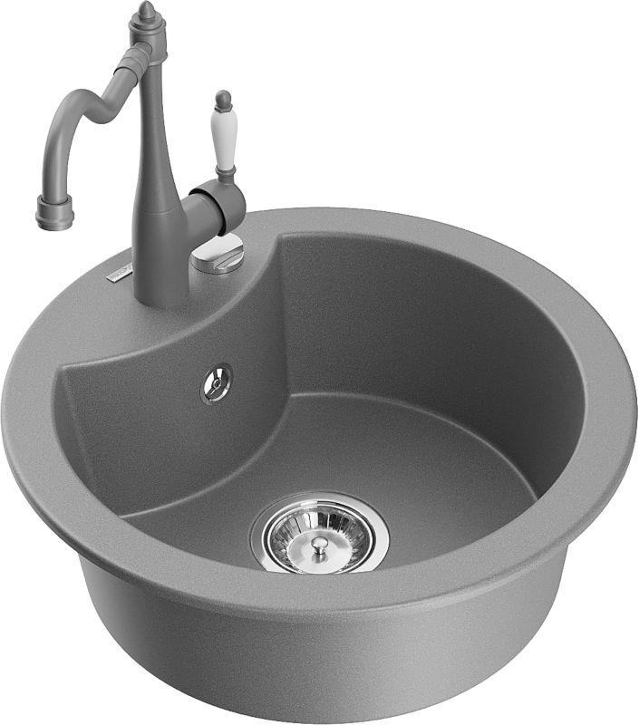 Zlewozmywak granitowy Mexen Diego 1-komorowy z baterią kuchenną Duero beżowy  - 6512-69-671600-70 1 szt.