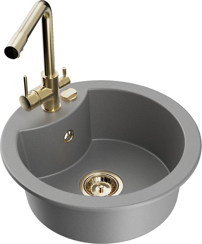 Zlewozmywak granitowy Mexen  Diego 1-komorowy z baterią kuchenną  Duero szary  6512-71-671600-50 1 szt.