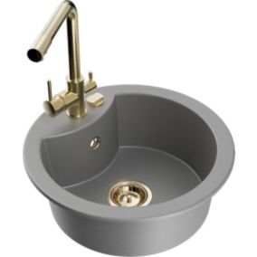 Zlewozmywak granitowy Mexen  Diego 1-komorowy z baterią kuchenną  Duero szary  6512-71-671600-50 1 szt.