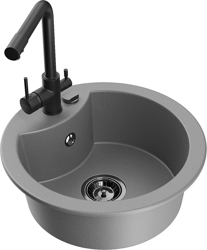 Zlewozmywak granitowy Mexen  Diego 1-komorowy z baterią kuchenną  Duero szary  6512-71-671600-70-B 1 szt.