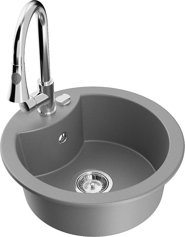 Zlewozmywak granitowy Mexen  Diego 1-komorowy z baterią kuchenną  Elia szary  6512-71-670101-00 1 szt.