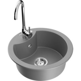 Zlewozmywak granitowy Mexen  Diego 1-komorowy z baterią kuchenną  Telma szary  6512-71-670200-00 1 szt.