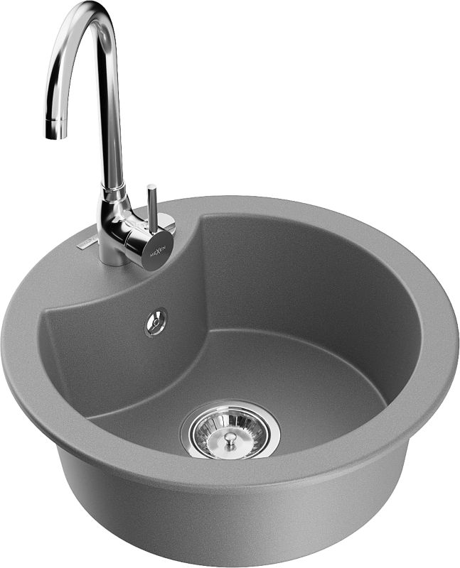 Zlewozmywak granitowy Mexen  Diego 1-komorowy z baterią kuchenną  Telma szary  6512-71-670200-00