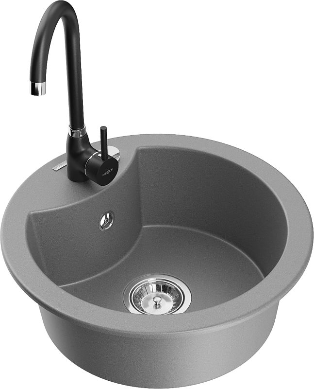 Zlewozmywak granitowy Mexen  Diego 1-komorowy z baterią kuchenną  Telma szary  6512-71-670200-70 1 szt.