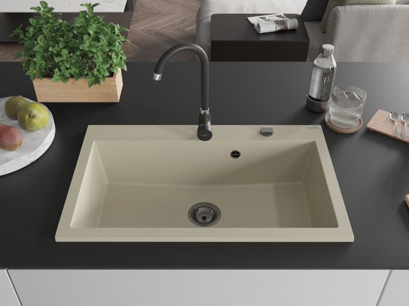 Zlewozmywak Granitowy Mexen Elix 800x500 mm Beżowy z Czarnym Syfonem- 6527801005-69-B 1 szt.