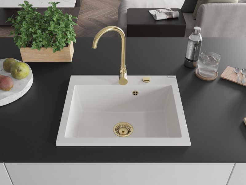 Zlewozmywak granitowy Mexen Elix biały 600x500 mm - 6525601005-20-G