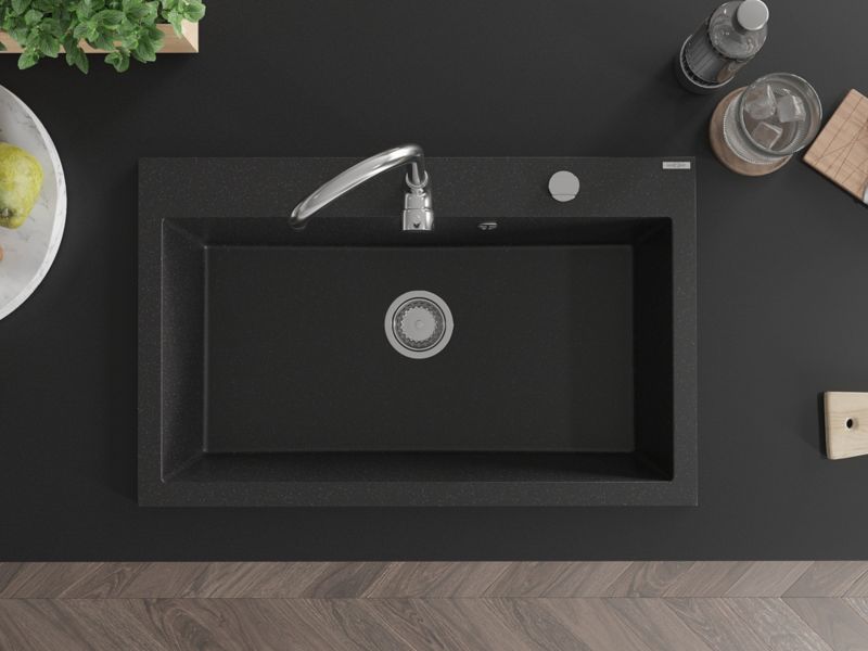 Zlewozmywak granitowy Mexen Elix czarny/srebrny metalik 800x500 mm - 6527801005-73