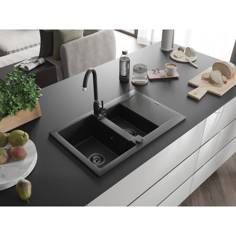 Zlewozmywak granitowy Mexen Gaspar 1,5-komorowy czarny 737x475 mm  6507731505-77-B 1 szt.