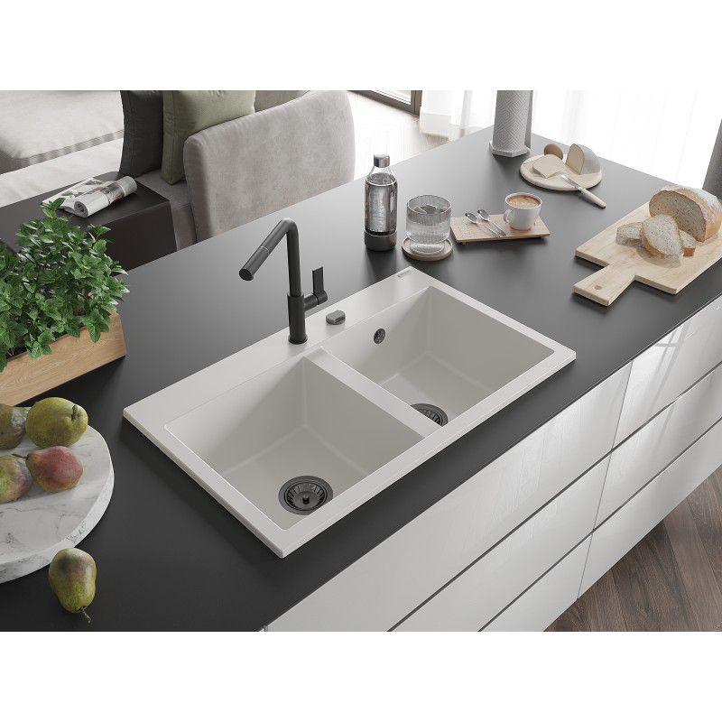 Zlewozmywak granitowy Mexen Hektor 2-komorowy czarno-złoty 800x480 mm  - 6521802000-75-G 1 szt.