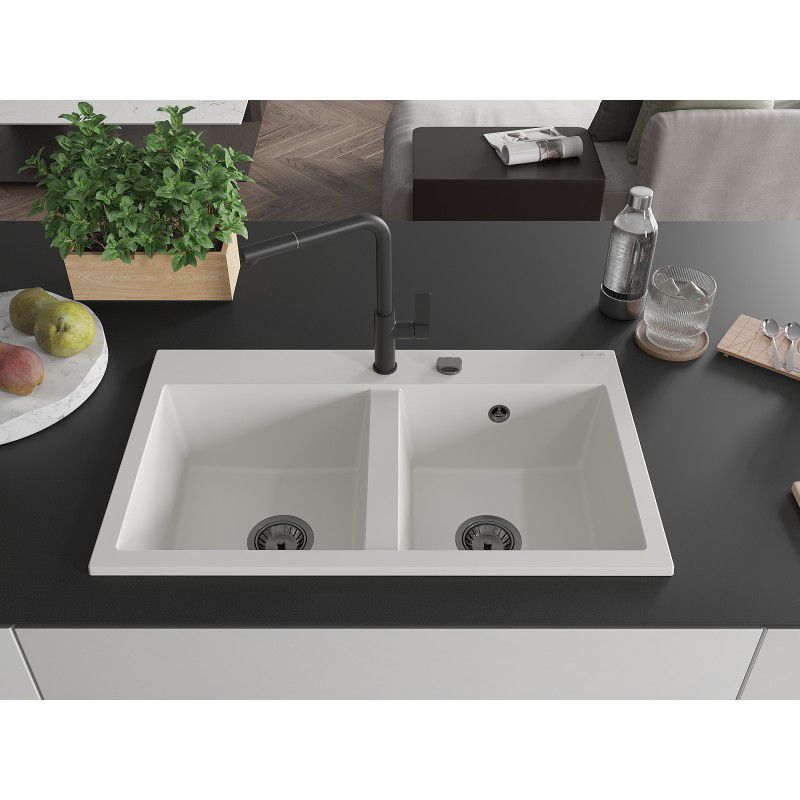 Zlewozmywak granitowy Mexen Hektor 2-komorowy czarno-złoty 800x480 mm  - 6521802000-75-G 1 szt.