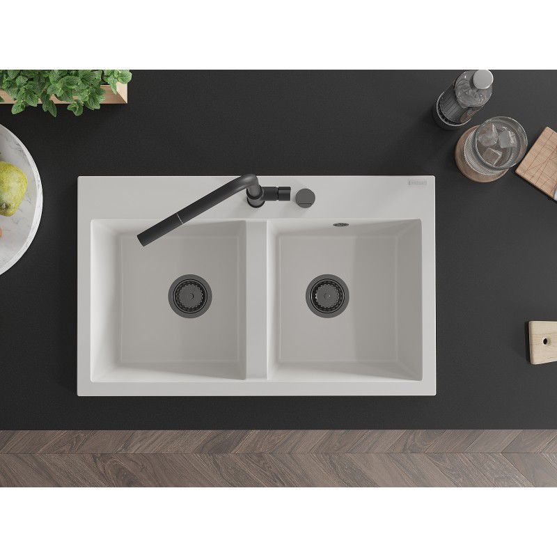 Zlewozmywak granitowy Mexen Hektor 2-komorowy czarno-złoty 800x480 mm  - 6521802000-75-G 1 szt.