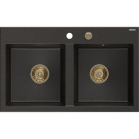 Zlewozmywak granitowy Mexen Kevin 1-komorowy czarny 586x458 mm  - 6517581005-77-G 1 szt.