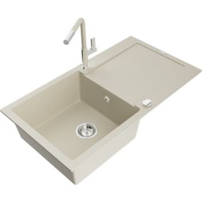 Zlewozmywak granitowy Mexen  Leo  1-komorowy z ociekaczem i baterią kuchenną Flora beżowy  - 6501-69-670401-70-B 1 szt.