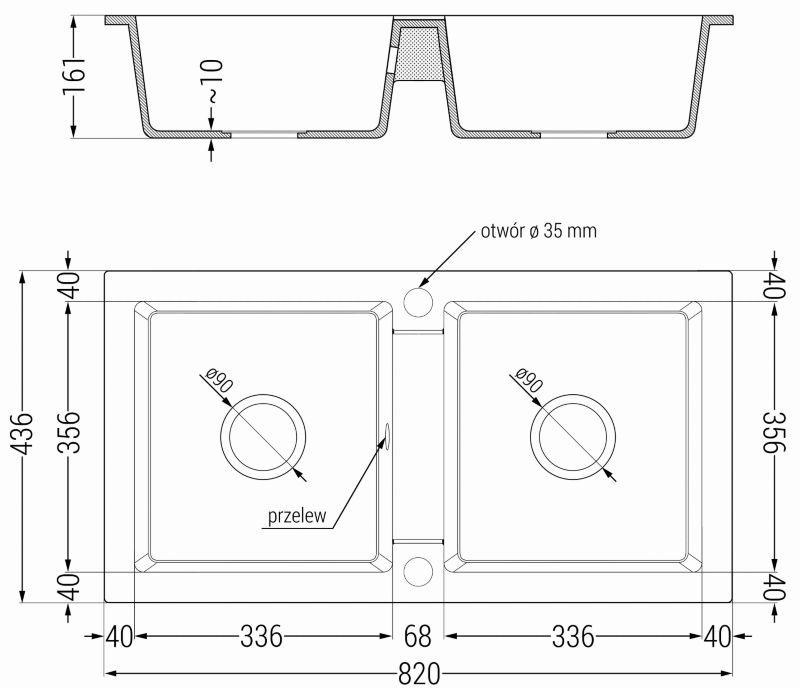 Zlewozmywak granitowy Mexen Mario 2-komorowy z baterią kuchenną Carla szary  - 6504-71-670700-71 1 szt.