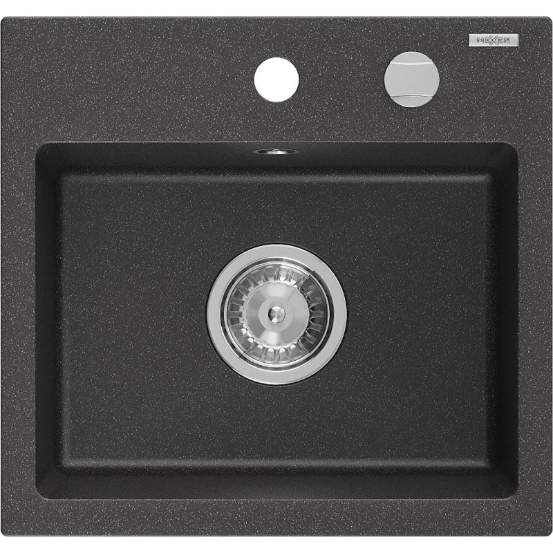 Zlewozmywak granitowy Mexen Milo 1-komorowy czarny/srebrny metalik 435x410 mm  - 6505441000-73-B 1 szt.
