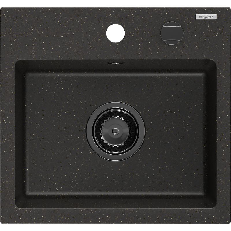 Zlewozmywak granitowy Mexen Milo 1-komorowy czarny/złoty 435x410 mm 1 szt.