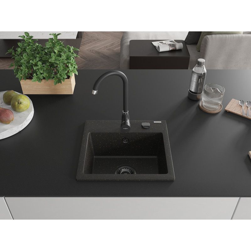 Zlewozmywak granitowy Mexen Milo 1-komorowy czarny/złoty 435x410 mm 1 szt.