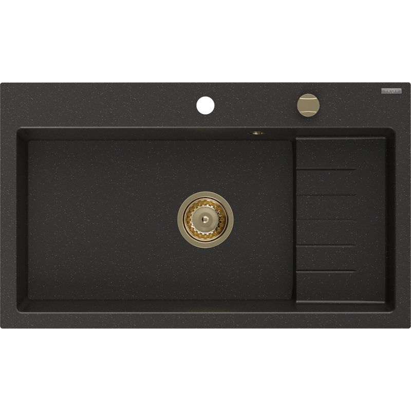 Zlewozmywak granitowy Mexen Omar 1-komorowy czarny/złoty metalik 800x480 mm 1 szt.