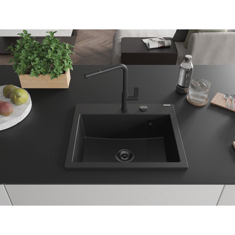 Zlewozmywak granitowy Mexen Oscar 1-komorowy czarny 580x490 mm 1 szt.