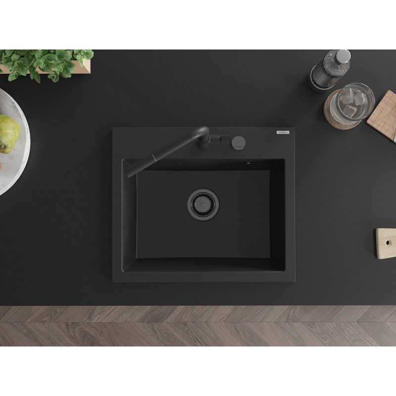 Zlewozmywak granitowy Mexen Oscar 1-komorowy czarny 580x490 mm 1 szt.
