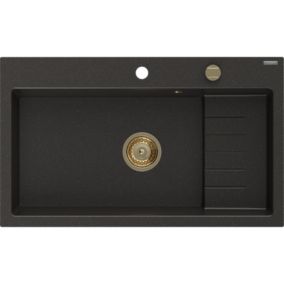 Zlewozmywak granitowy Mexen Oscar 1-komorowy czarny 580x490 mm  - 6519581000-77-B 1 szt.