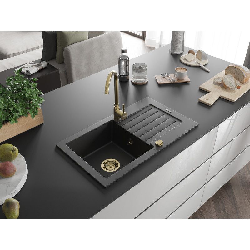Zlewozmywak granitowy Mexen Pablo 1-komorowy czarny 752x436 mm 1 szt.