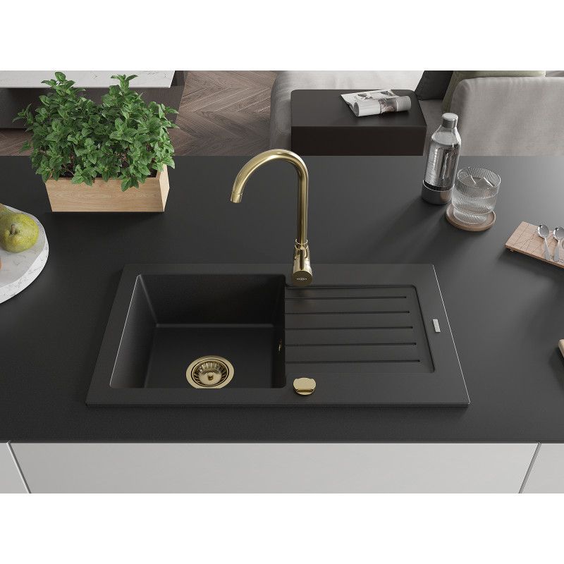 Zlewozmywak granitowy Mexen Pablo 1-komorowy czarny 752x436 mm 1 szt.