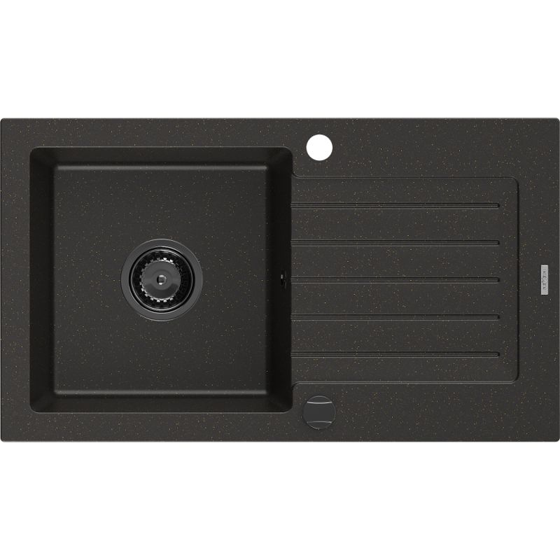 Zlewozmywak granitowy Mexen Pablo 1-komorowy czarny/złoty 752x436 mm 1 szt.